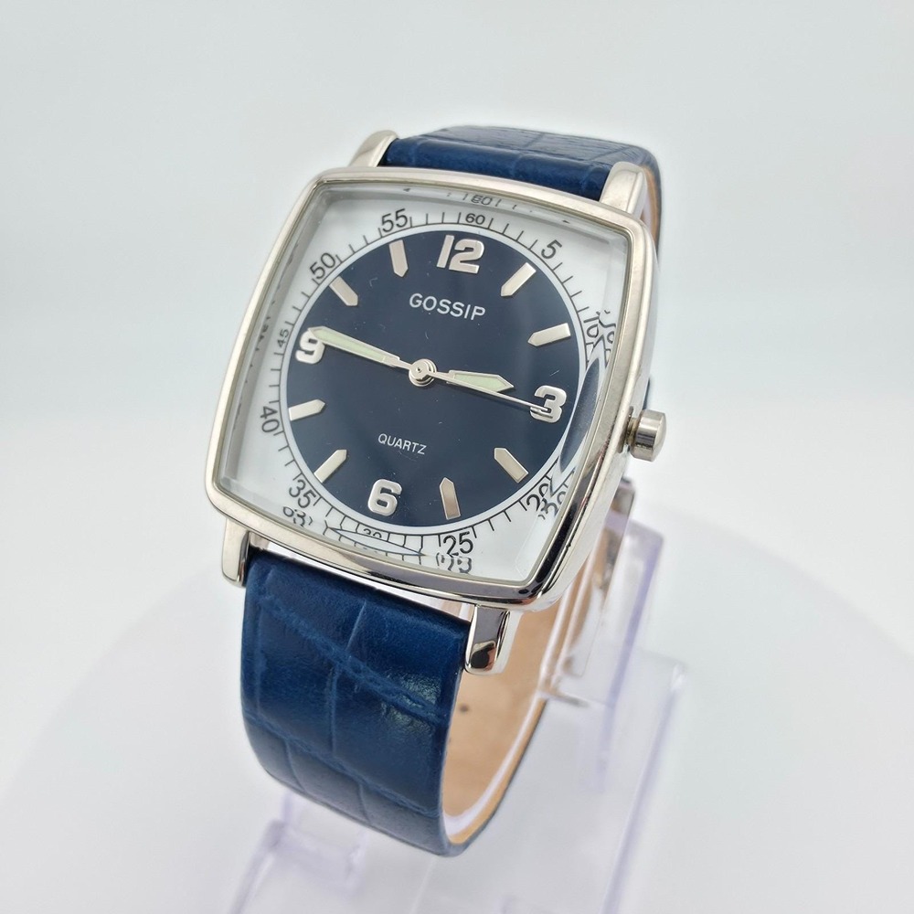 GOSSIP Ladies Quartz Watch Blue Dial & Crocodile‎ Leather Strap Silver Tone 8"